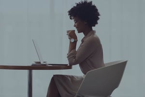 woman working laptop with coffee